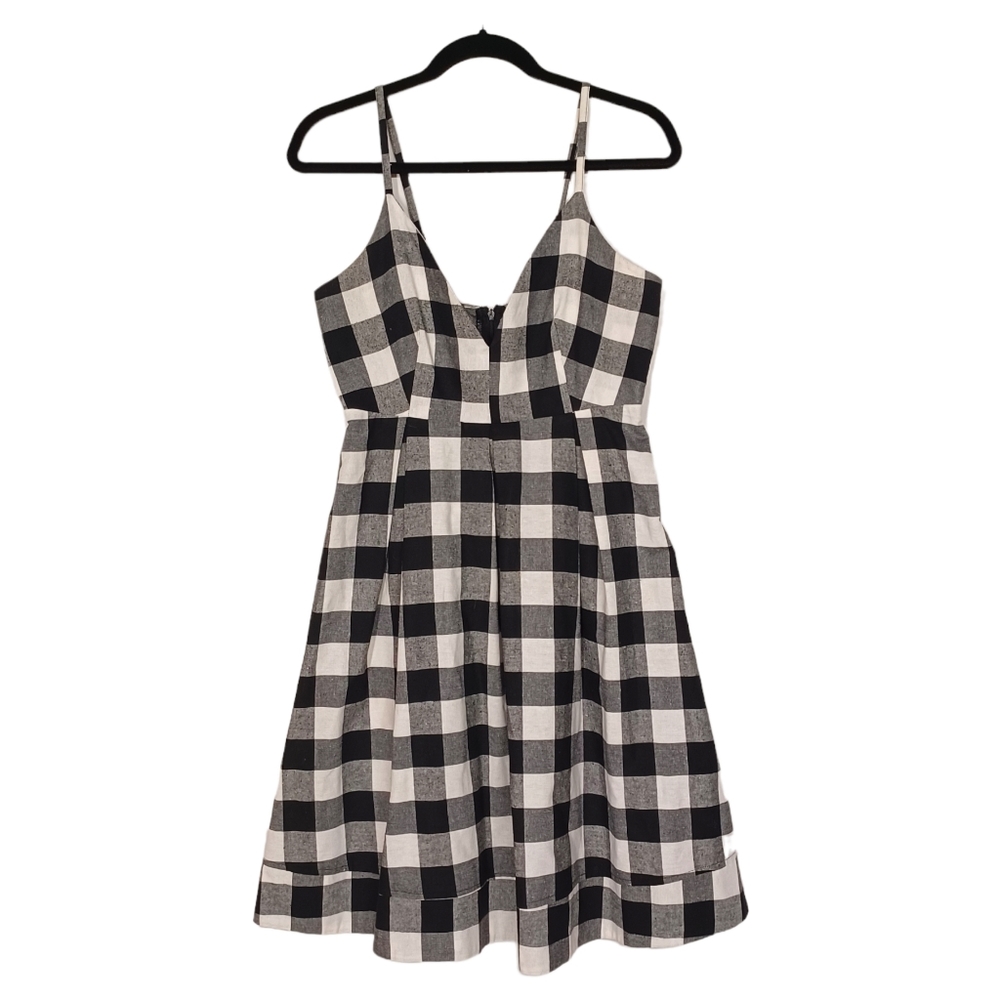 ALYTHEA Black Gray White Gingham Plaid Print Sleeveless A Line Dress Medium